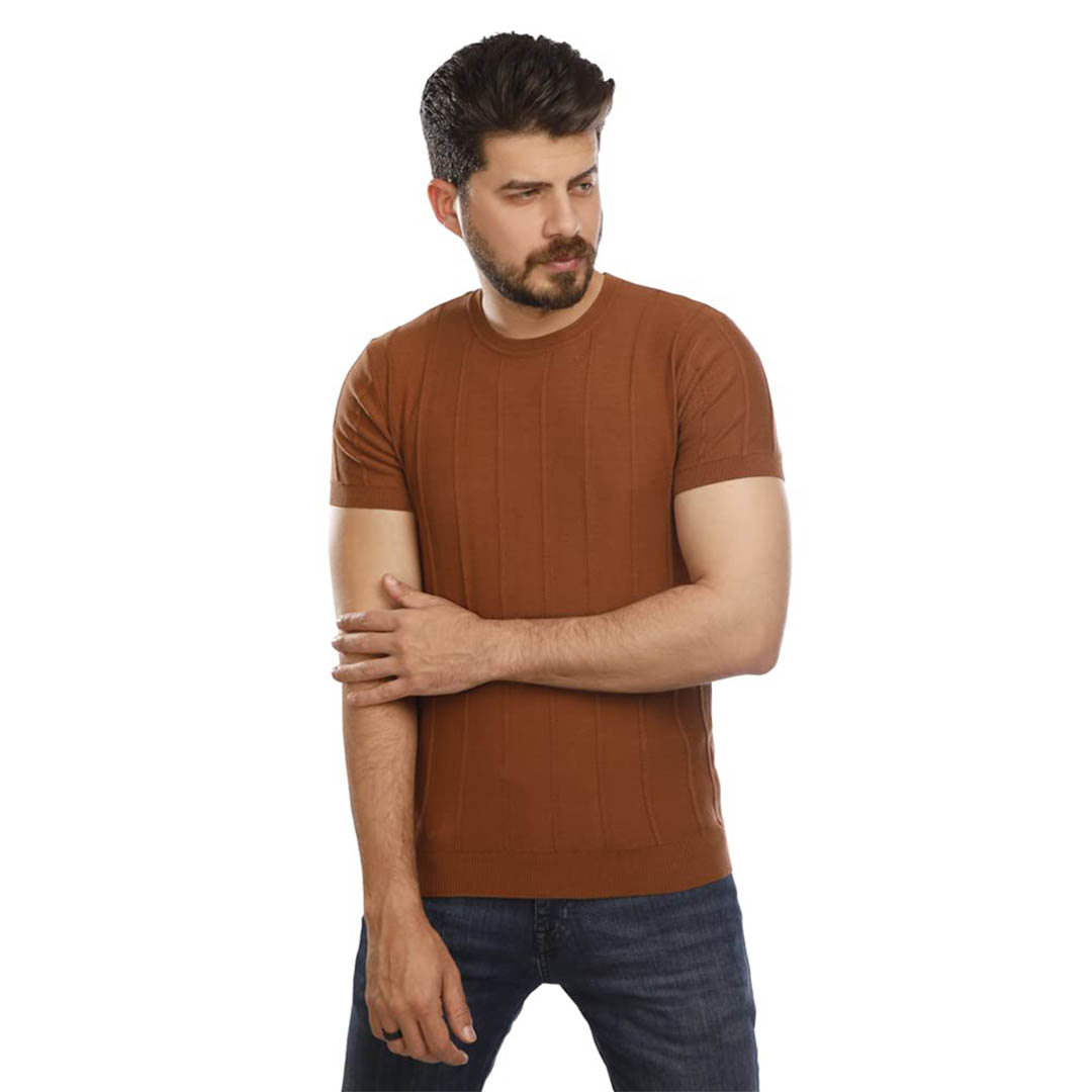 1000287 تي شيرت رجالي نص كم - بني