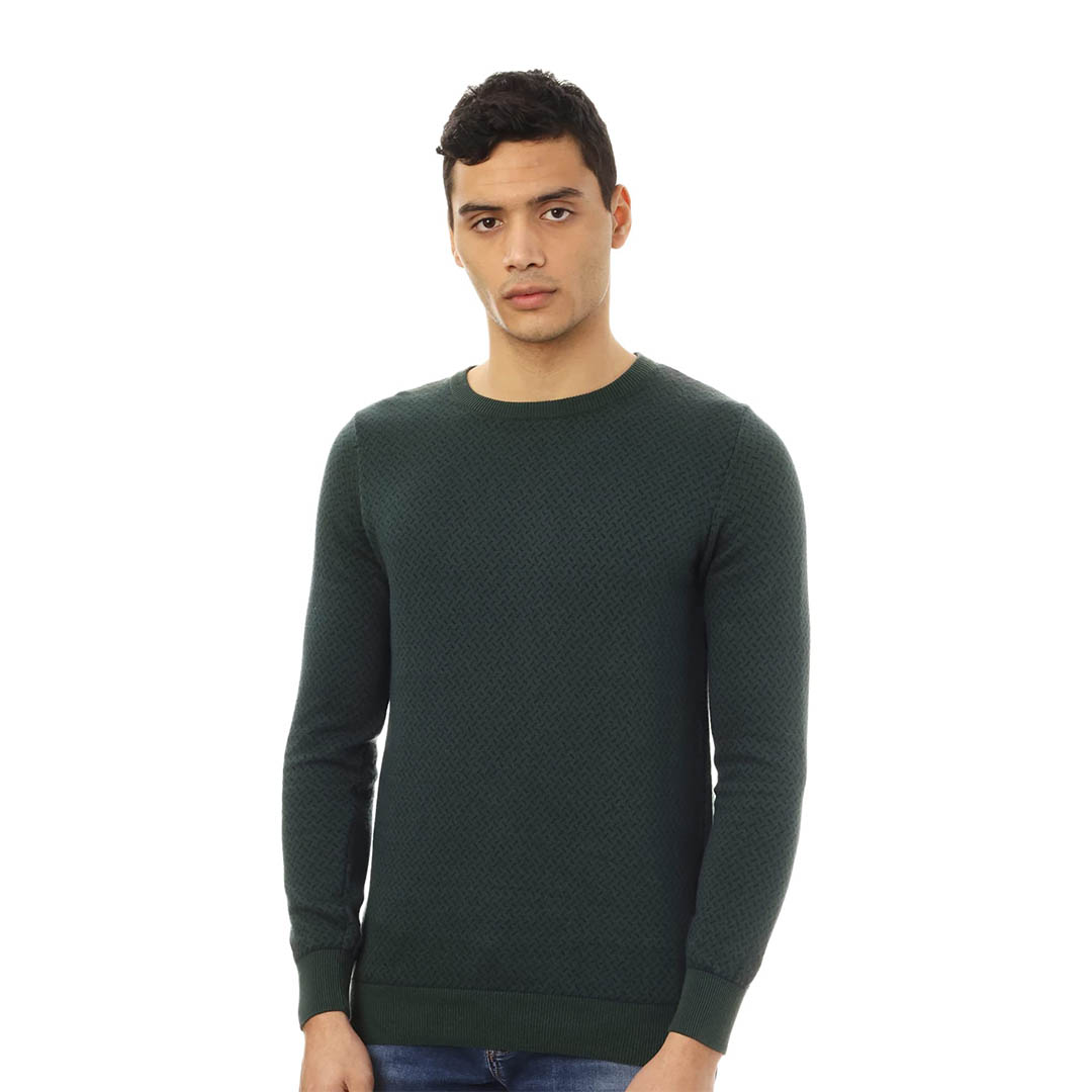 27214 بلوفر رجالي بكم طويل - زيتي