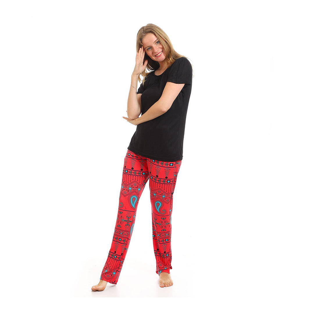 4556 بيجامة حريمي صيفي - أسود/ بطيخي