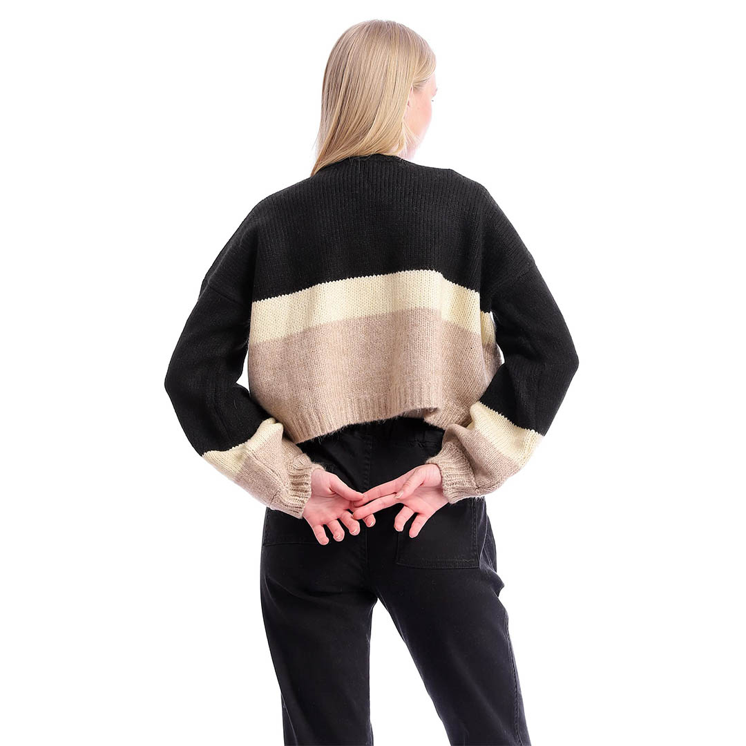 96232 كارديجان حريمي كم طويل - أسود /بيج