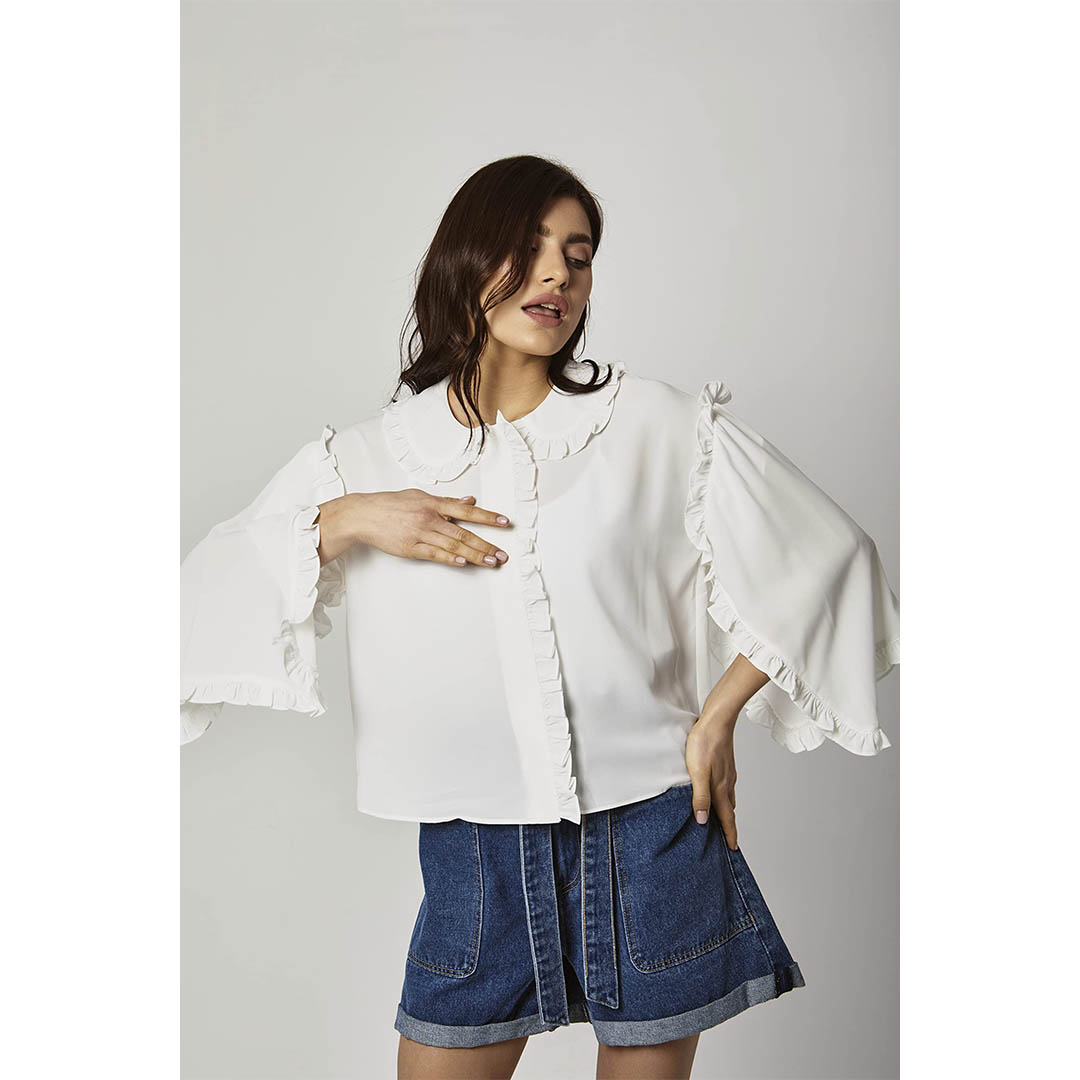 001 بلوزة حريمي بكم مفتوح - أبيض