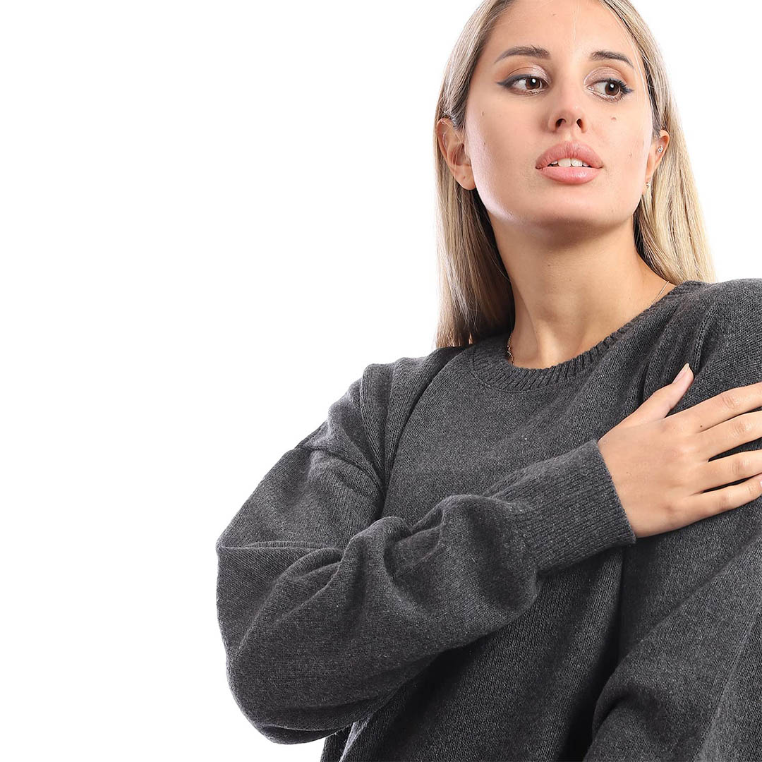 32W22W4525 بلوفر حريمي بكم طويل - رمادي