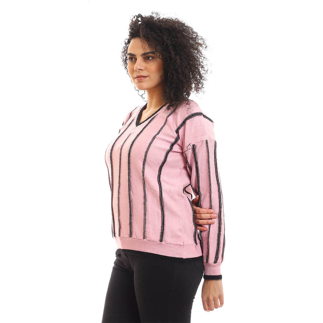 4615 بلوفر حريمي بكم طويل - بينك