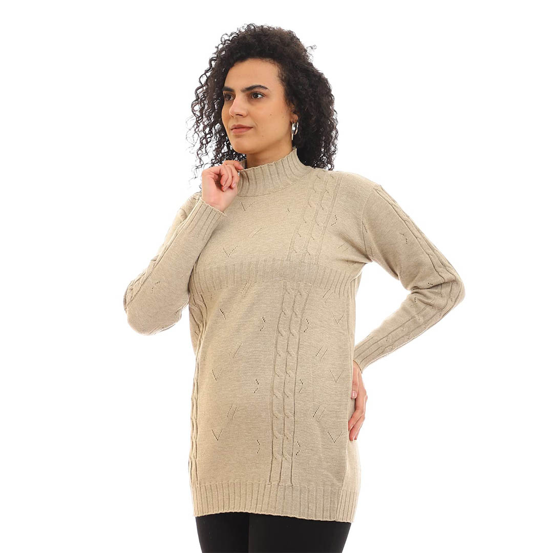 32W22W4624 بلوفر حريمي بكم طويل - بيج