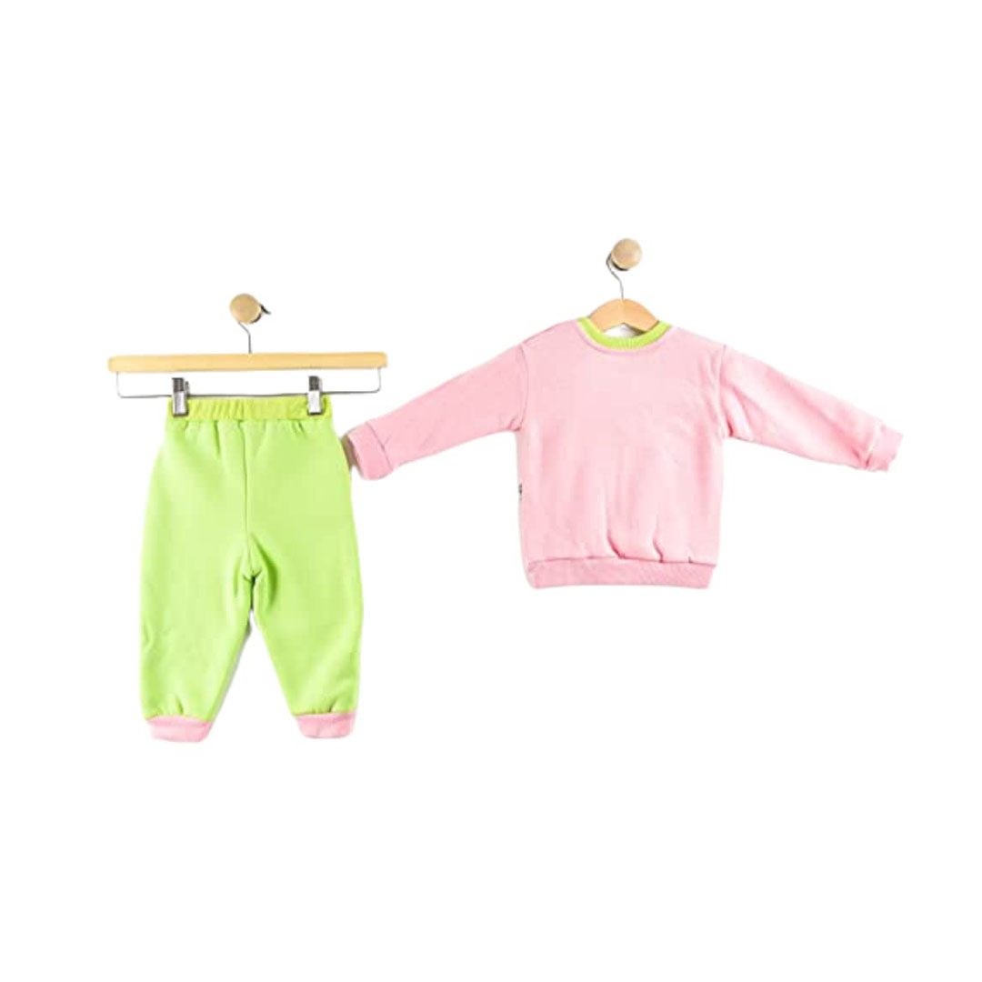 بيجامة بناتي - 2 قطعة - بينك/ أخضر