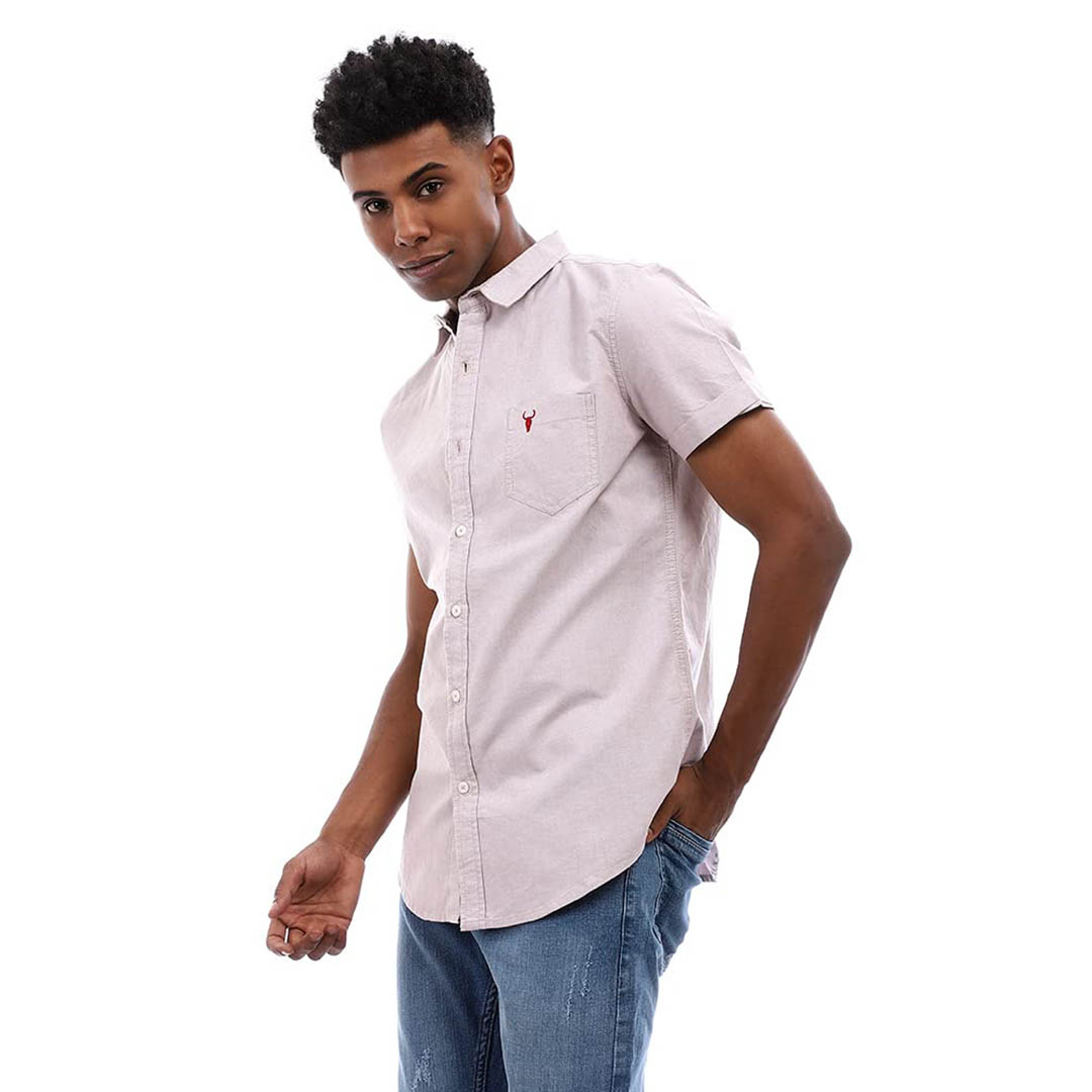 S6M574 قميص رجالي نص كم - بيج