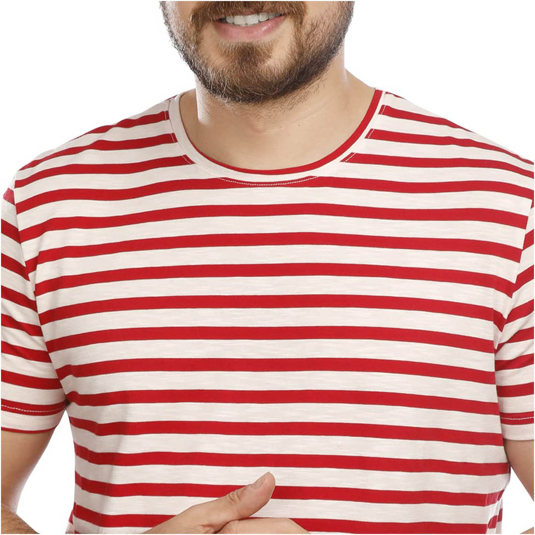 1000175 تي شيرت رجالي نص كم - أحمر/أبيض