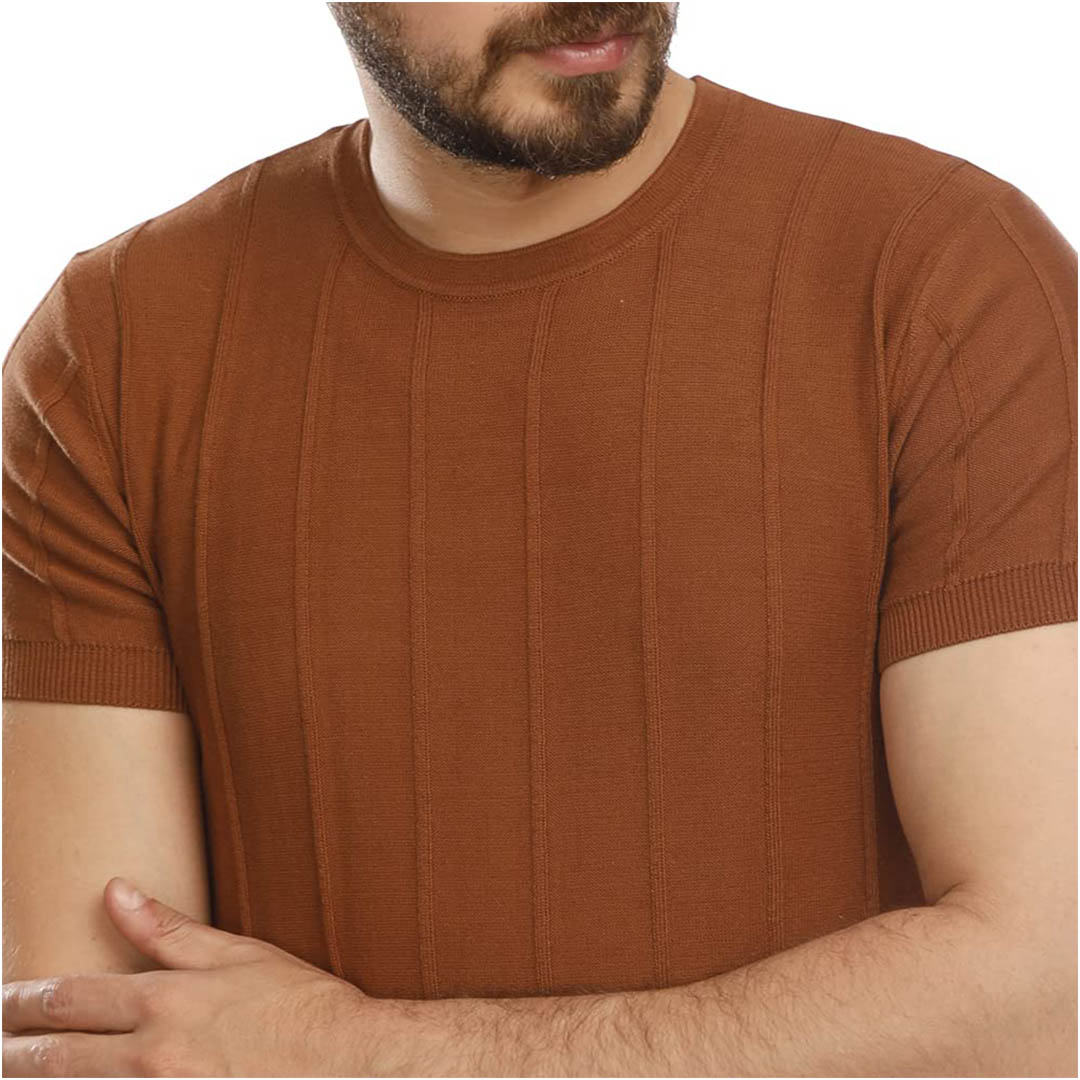 1000287 تي شيرت رجالي نص كم - بني