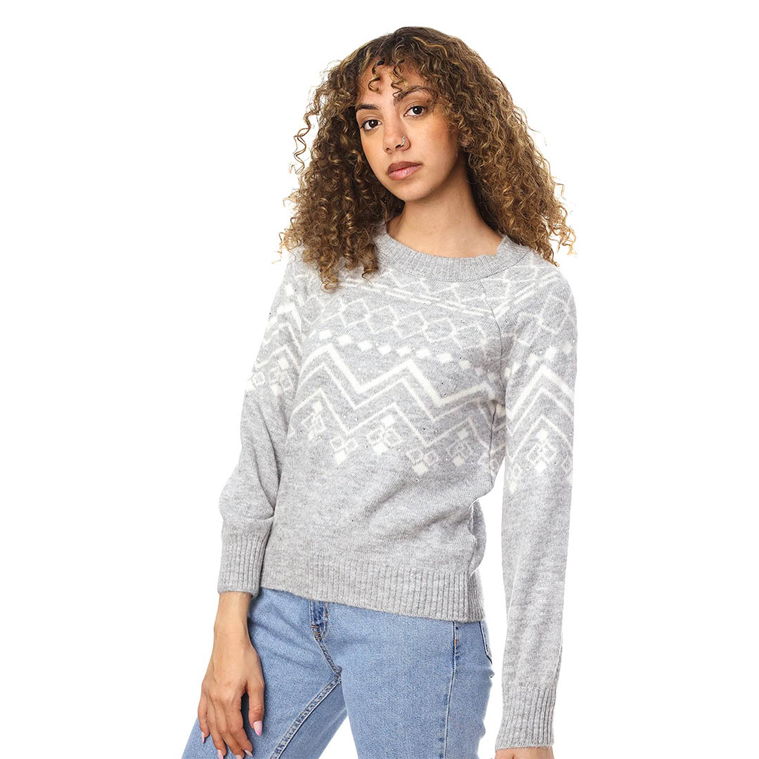 بلوفر حريمي كاجوال طويل - رمادي