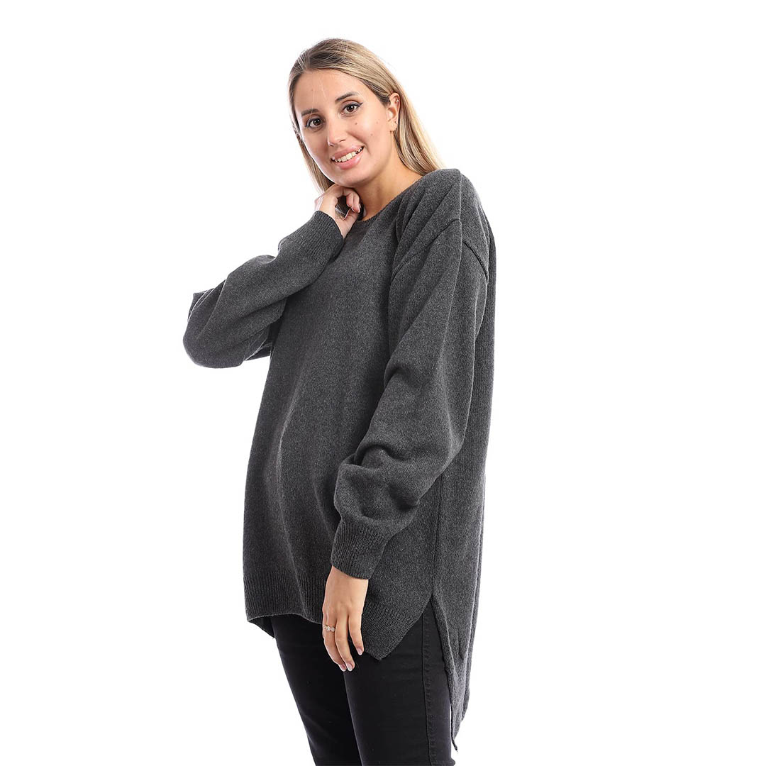 32W22W4525 بلوفر حريمي بكم طويل - رمادي