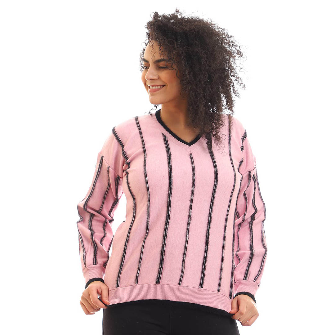 4615 بلوفر حريمي بكم طويل - بينك