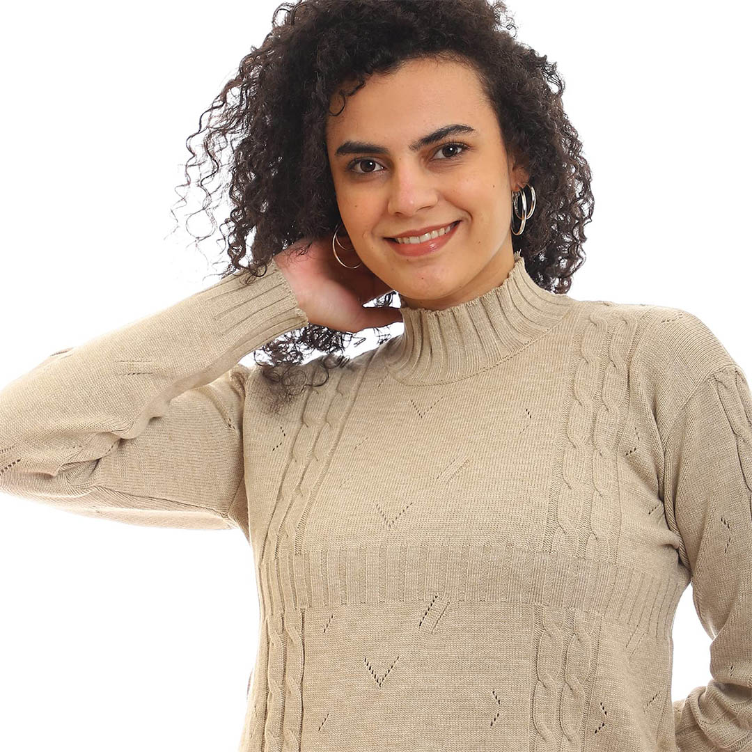 32W22W4624 بلوفر حريمي بكم طويل - بيج