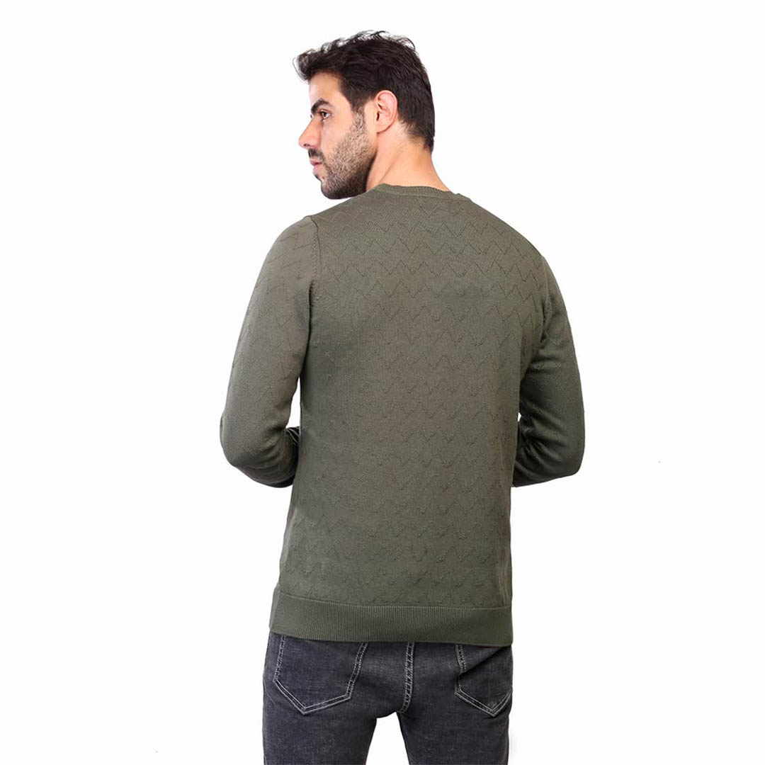 1800018 بلوفر رجالي بكم طويل - زيتي