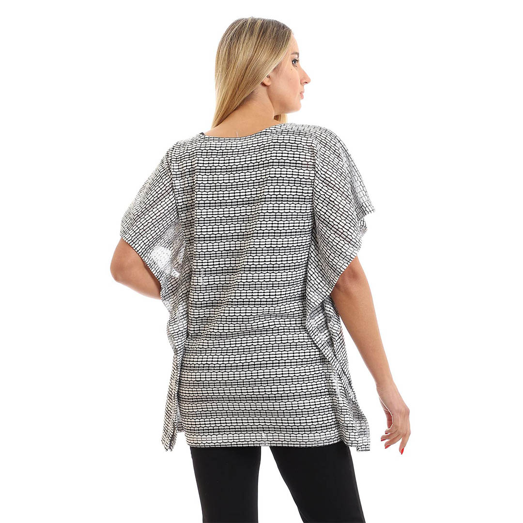 s2092 بلوزة حريمي نص كم - أسود/أبيض