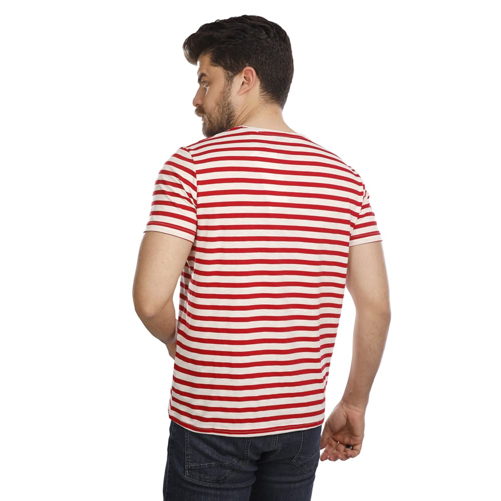 1000175 تي شيرت رجالي نص كم - أحمر/أبيض