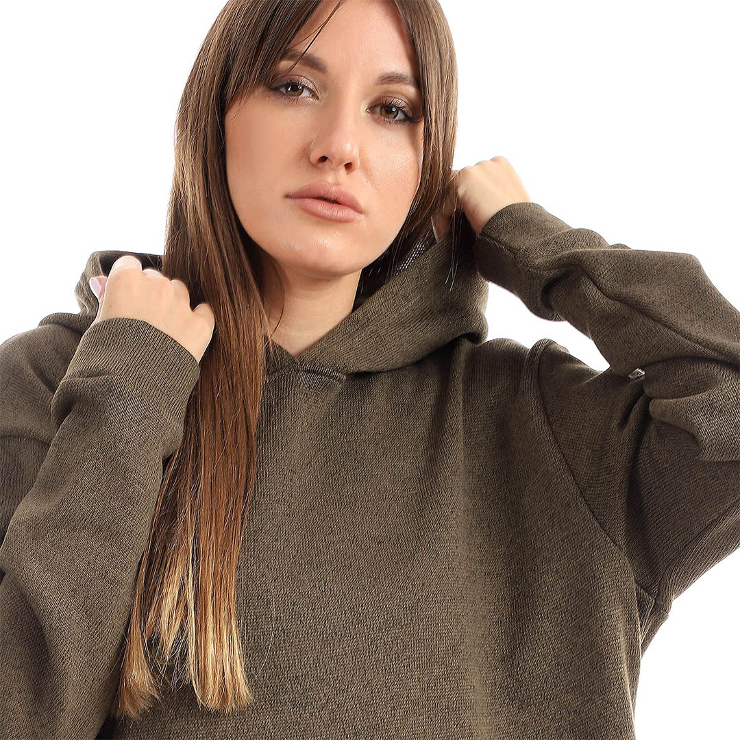 6209 سويت شيرت حريمي طويل - زيتي