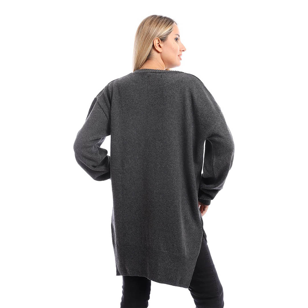 32W22W4525 بلوفر حريمي بكم طويل - رمادي