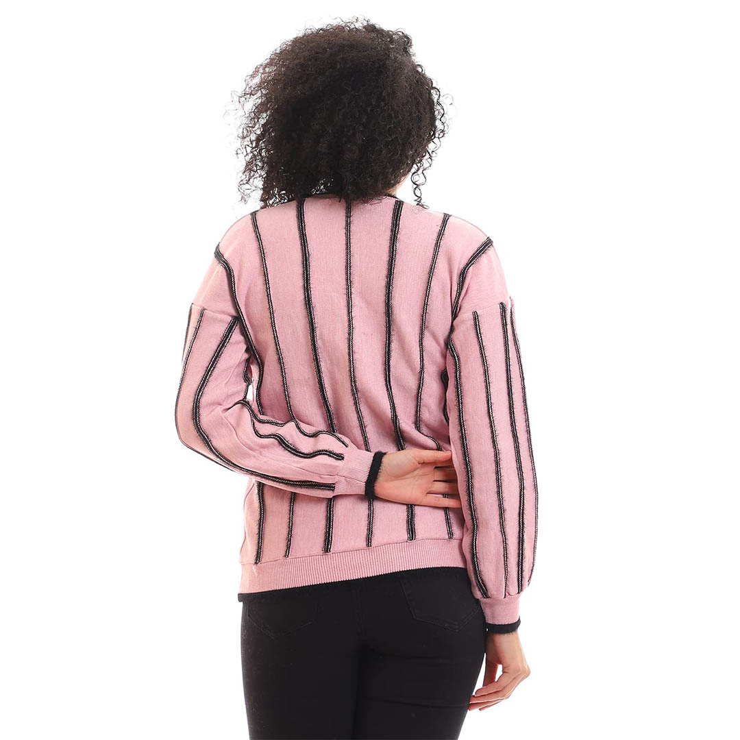 4615 بلوفر حريمي بكم طويل - بينك