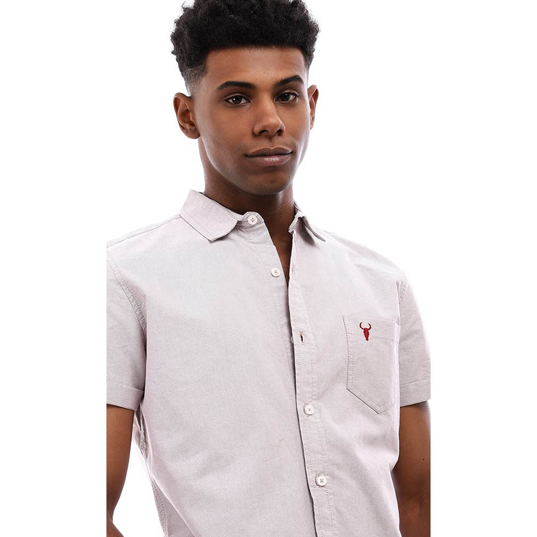 S6M574 قميص رجالي نص كم - بيج