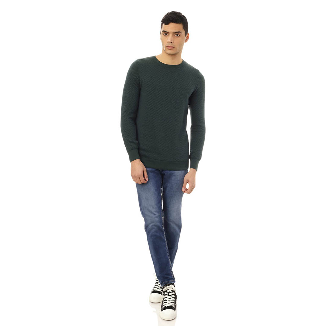 27214 بلوفر رجالي بكم طويل - زيتي