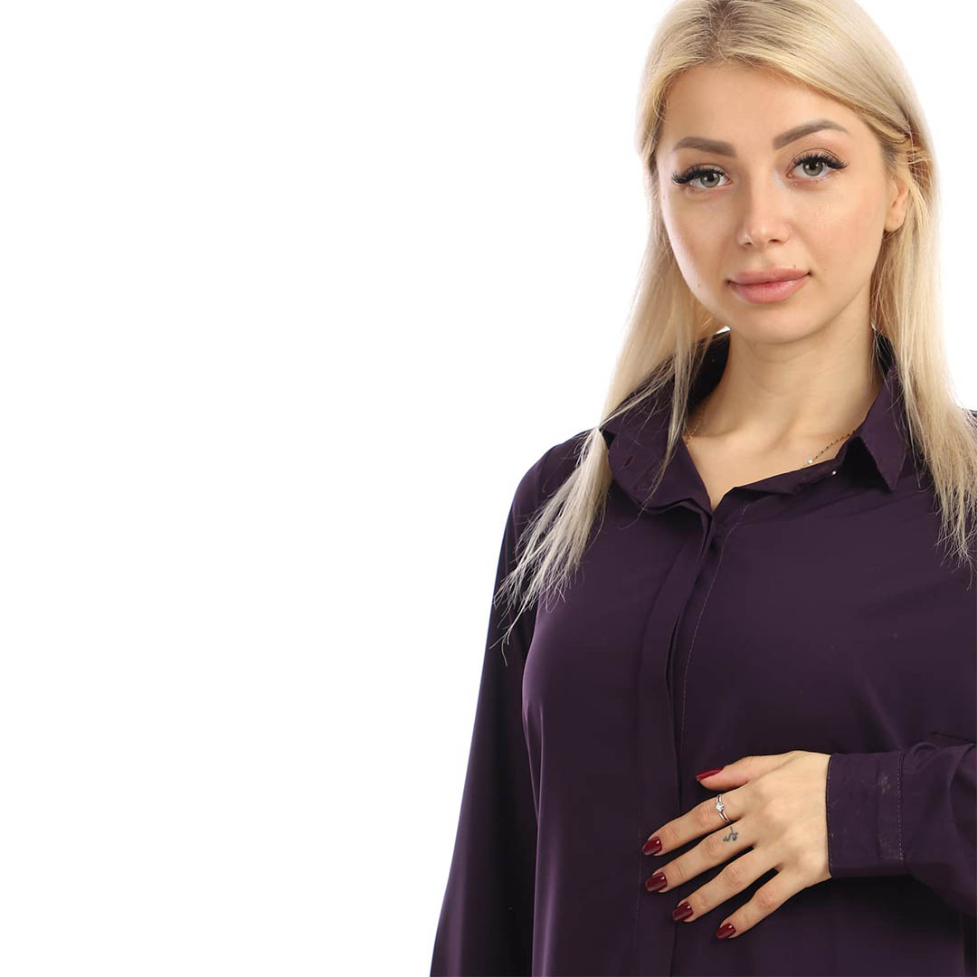 s2044 فستان حريمي بقصة قميص - موف غامق