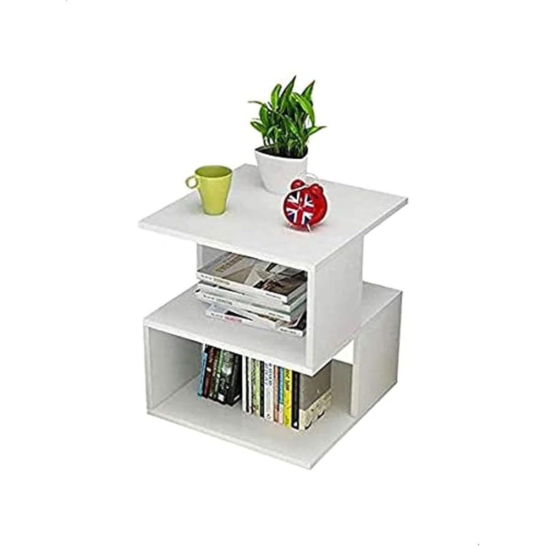 طاولة جانبية خشبية - أبيض - 53 سم