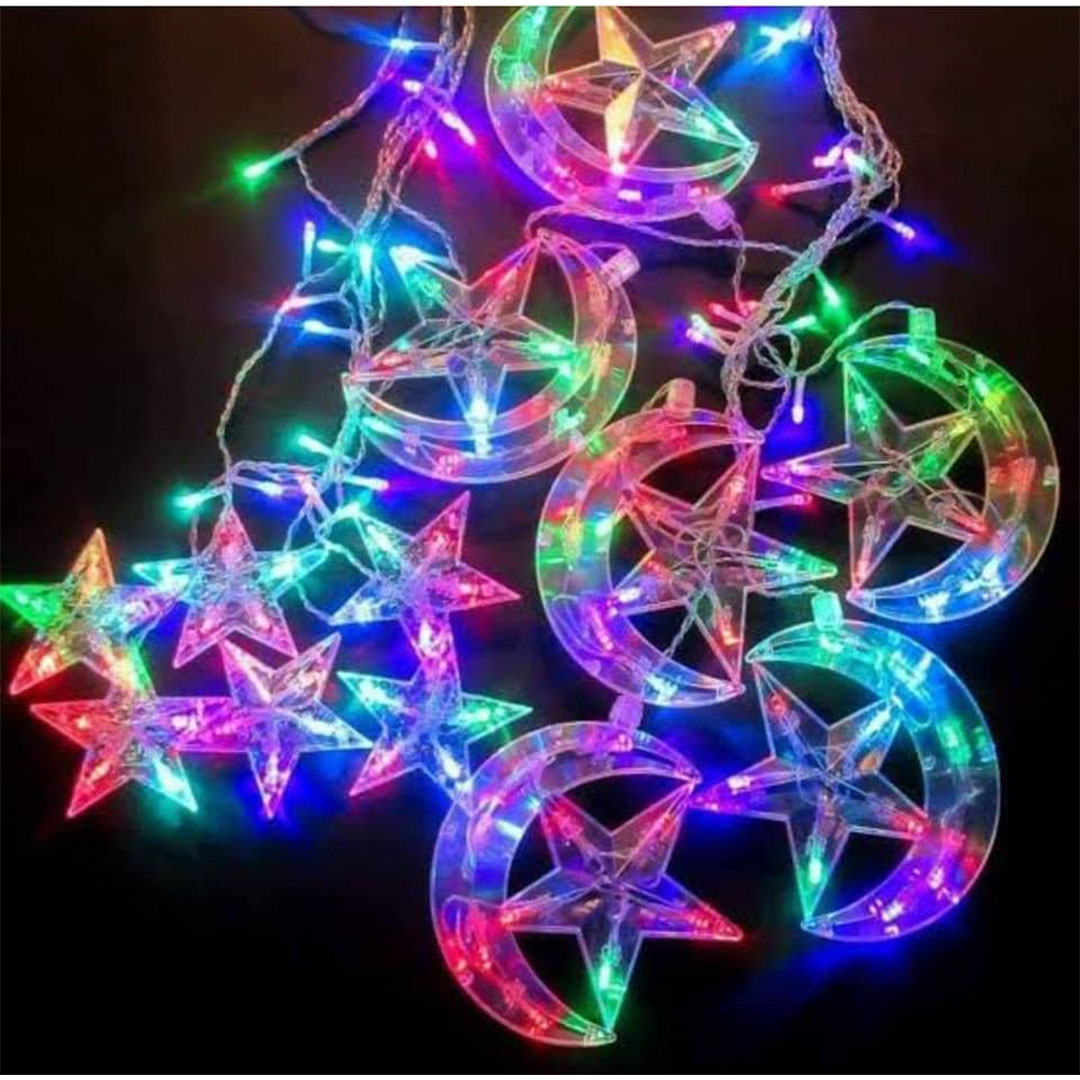 فرع نور ليد شكل هلال ونجوم - 10 متر