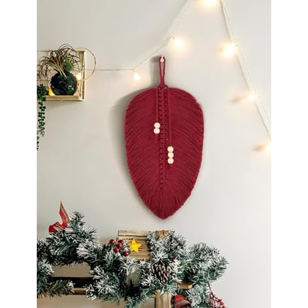 مكرمية شكل ورقة شجر - أحمر