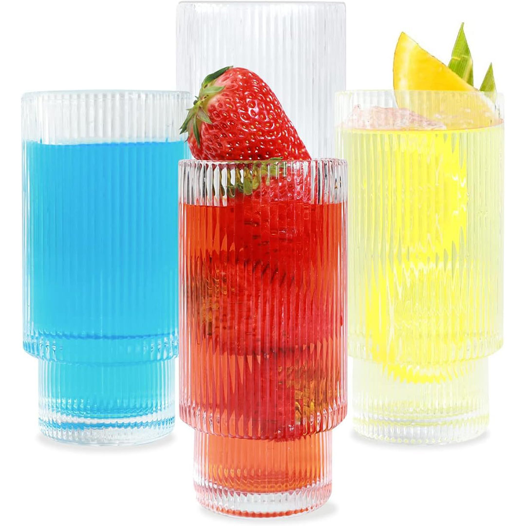 أكواب زجاج مضلعة - 6 قطع - 354 مل - شفاف