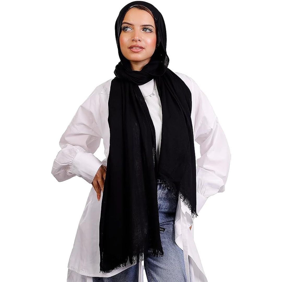 سكارف حريمي قطن - 75 سم*2 متر - أسود