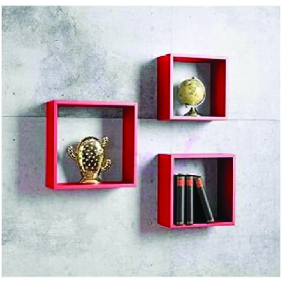 رف حائط خشبي - 3 رف - أحمر