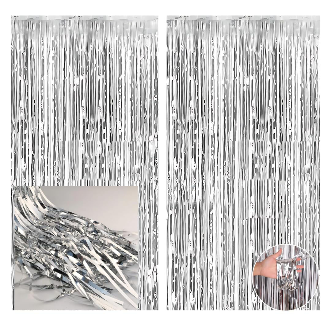 ستائر فويل زينة - عبوة 2 قطعة - لون فضي