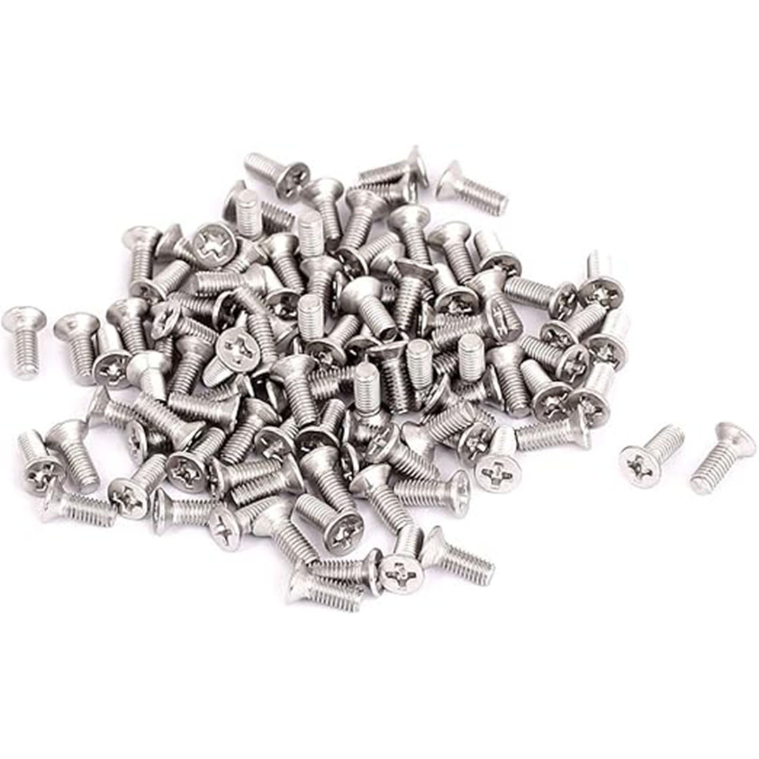 براغي مسطحة الرأس من الفولاذ المقاوم للصدأ - براغي غاطسة متقاطعة - 1 سم - 24