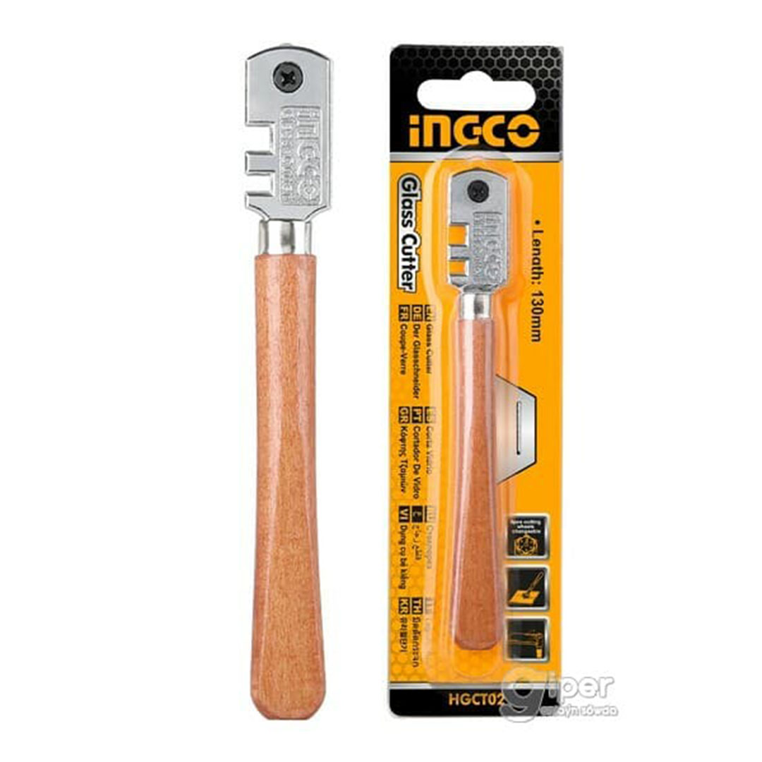 قاطع زجاج إنكو بمقبض خشبي مع 6 شفرات