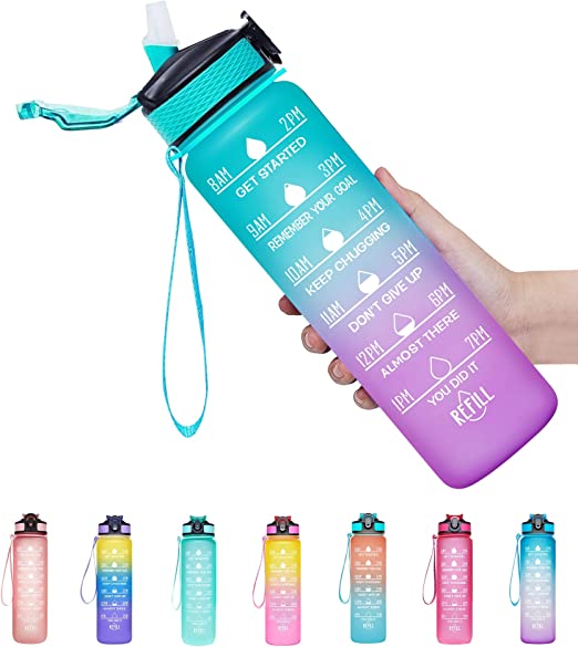 زجاجة مياه بمؤشر الوقت - 950 مللي - أزرق/موف