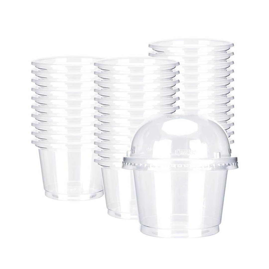 أكواب بلاستيكية شفافة بغطاء - 50 قطعة