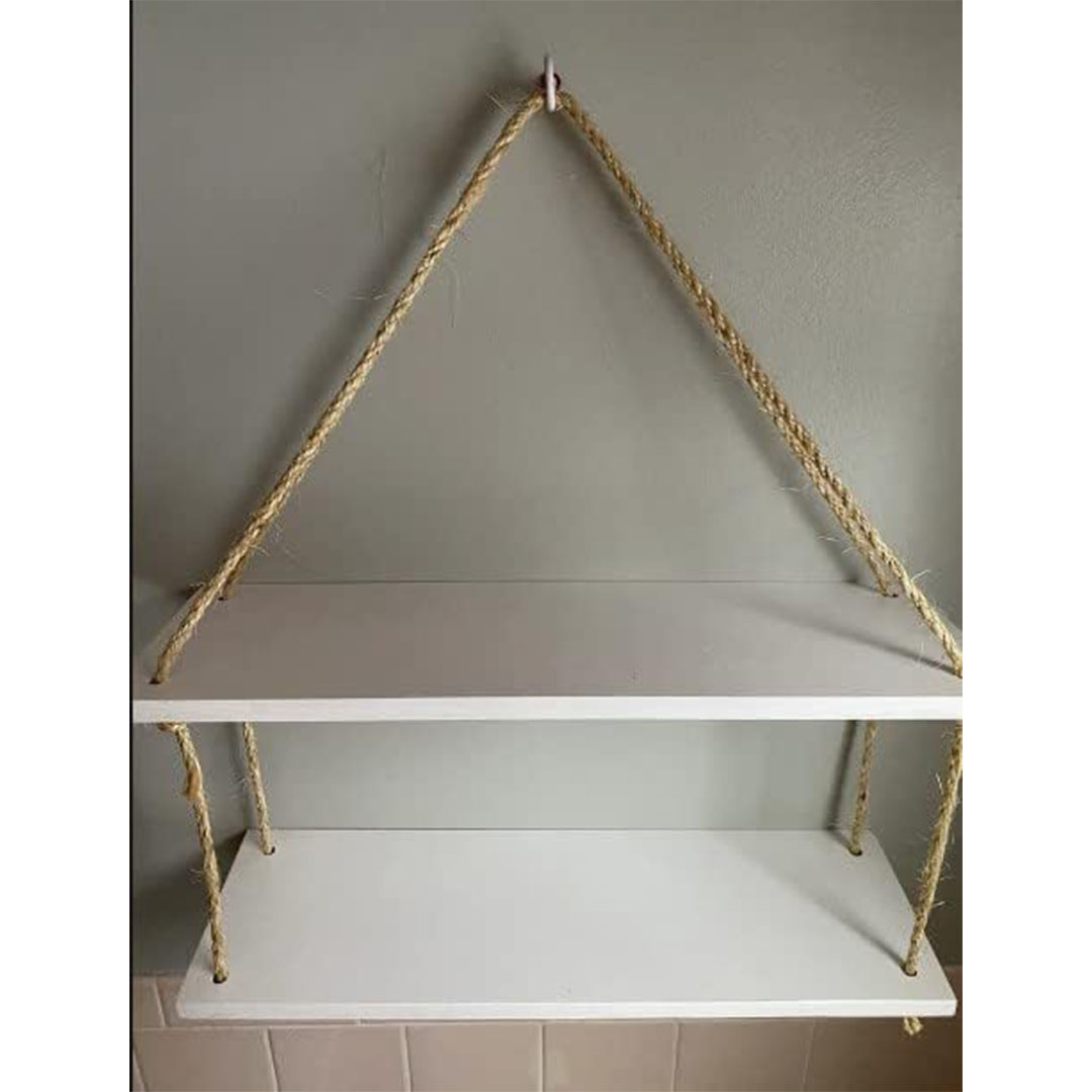 رف مزدوج شكل مرجيحة خشب - أبيض