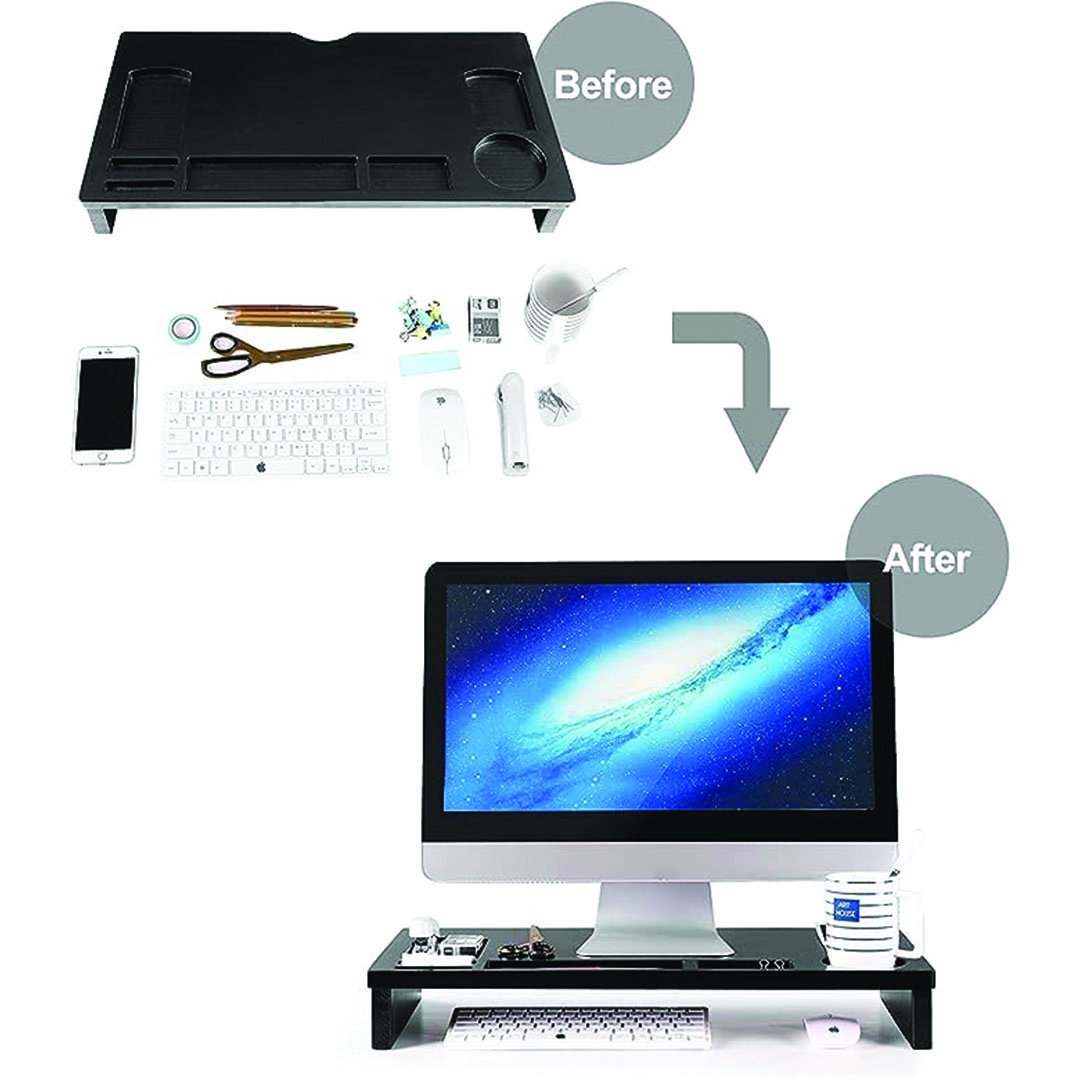 وحدة تخزين خشب لشاشة اللاب توب والتلفزيون - أسود