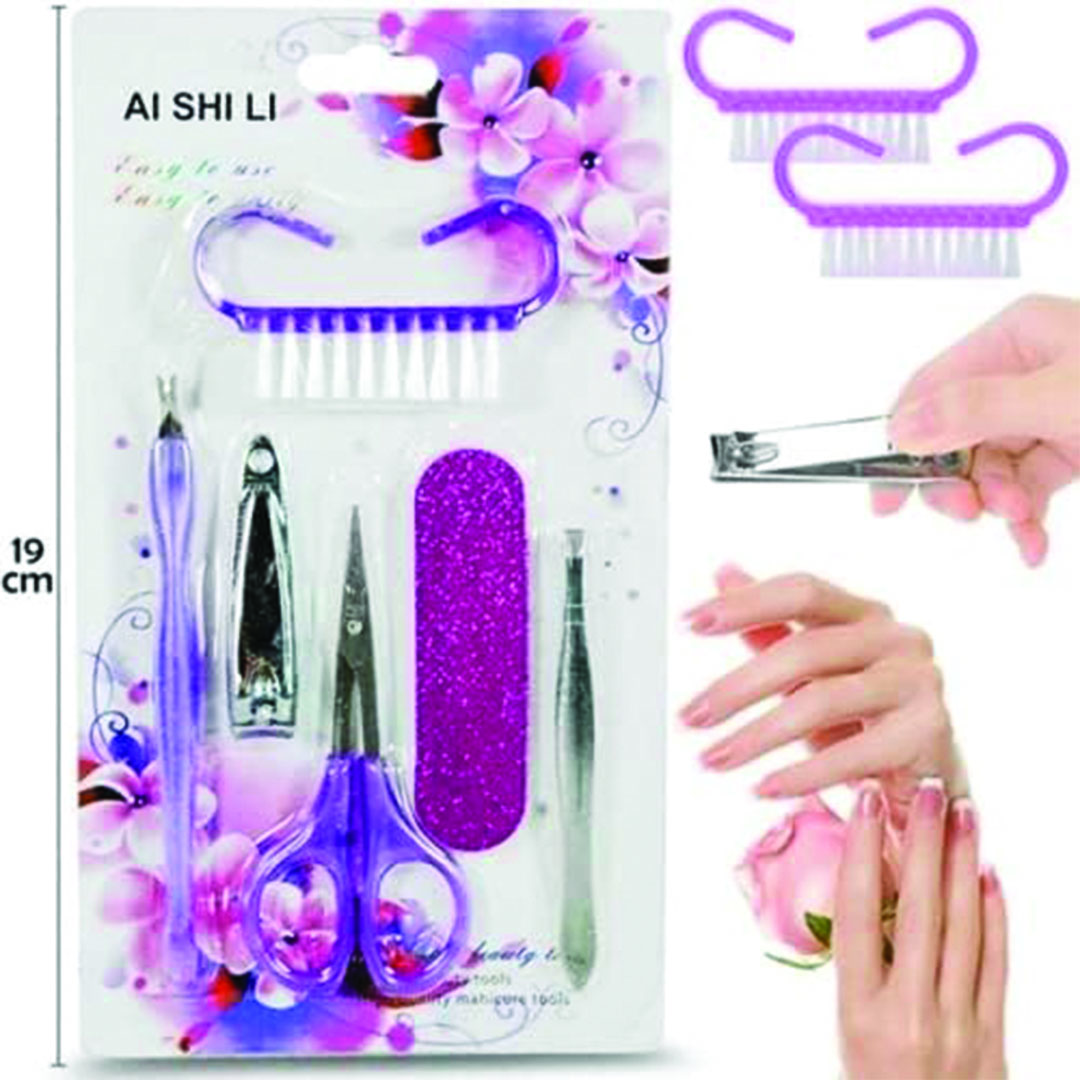 مجموعة مانيكير وباديكير للنساء - 6 قطع - متعددة الألوان