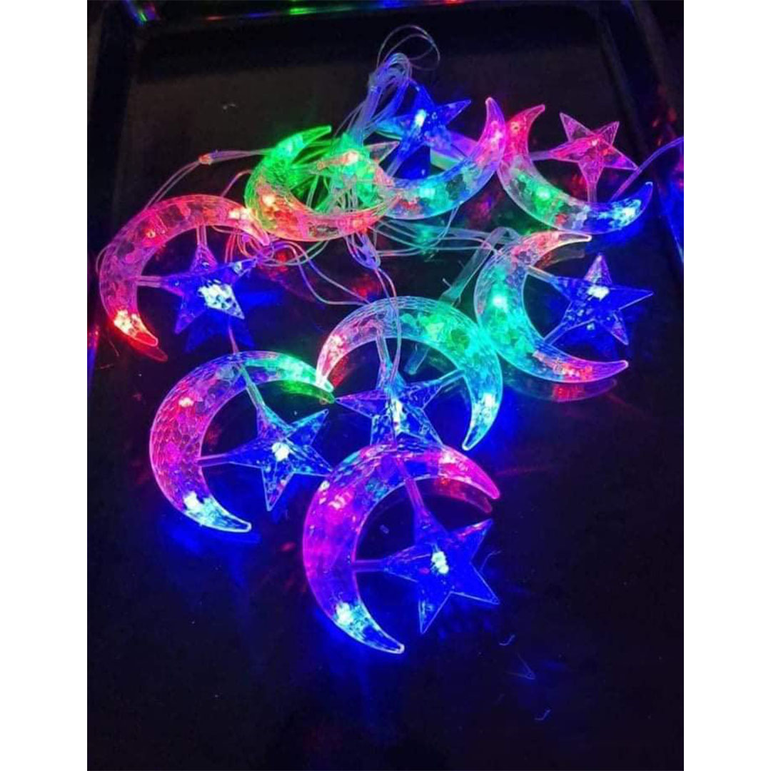 فرع نور ليد شكل هلال ونجوم - 10 متر