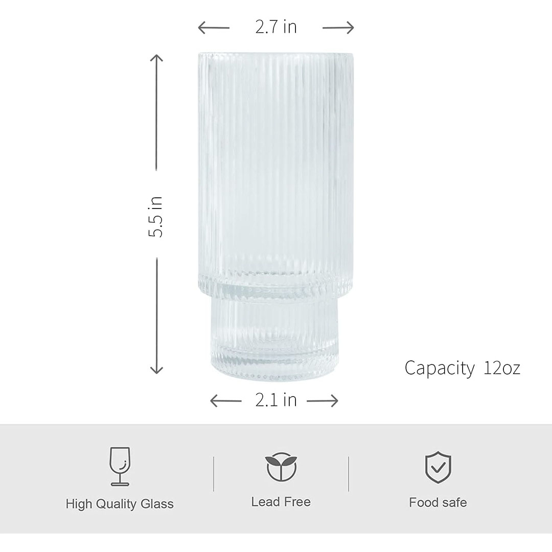 أكواب زجاج مضلعة - 6 قطع - 354 مل - شفاف