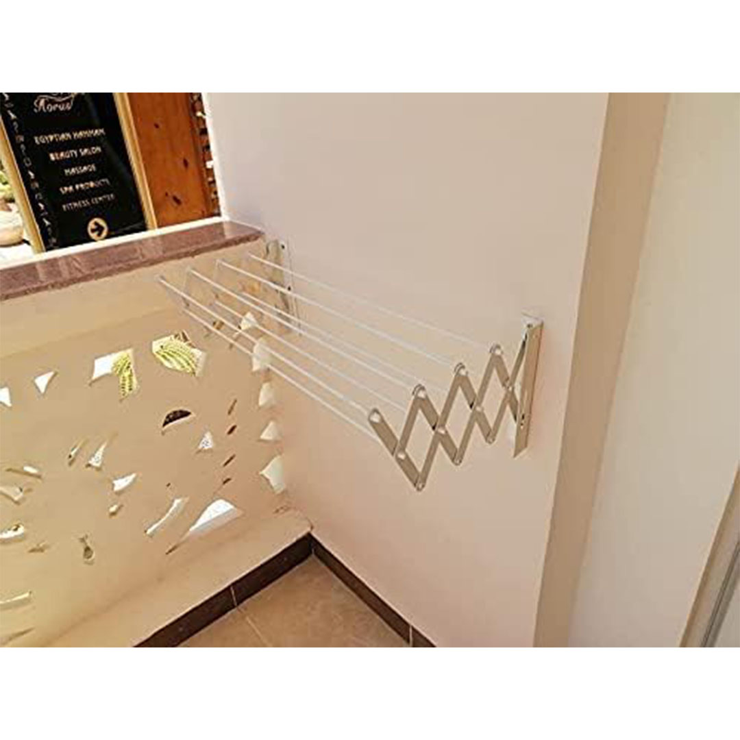 منشر غسيل يثبت علي الحائط - 120 سم - بيج