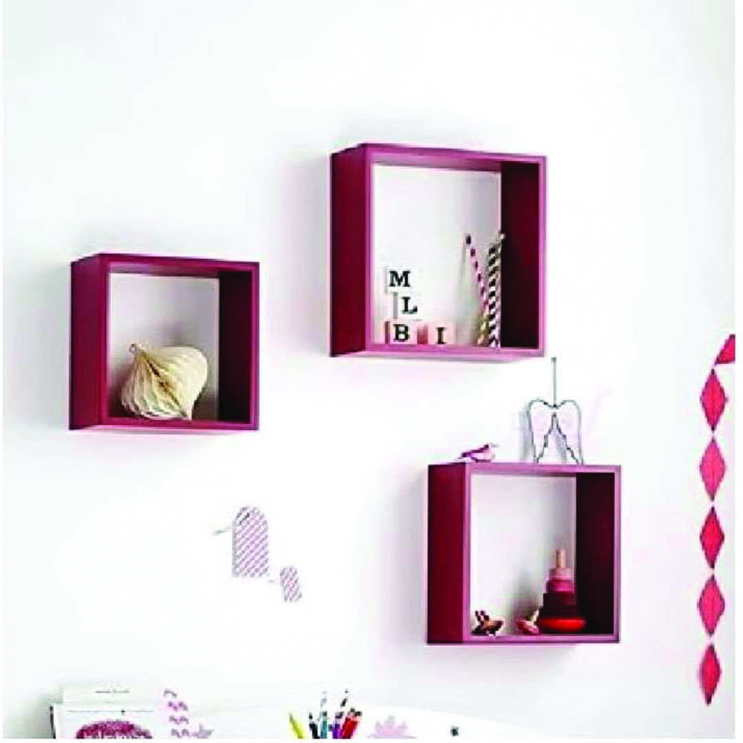 رف حائط خشبي - 3 رف - أحمر