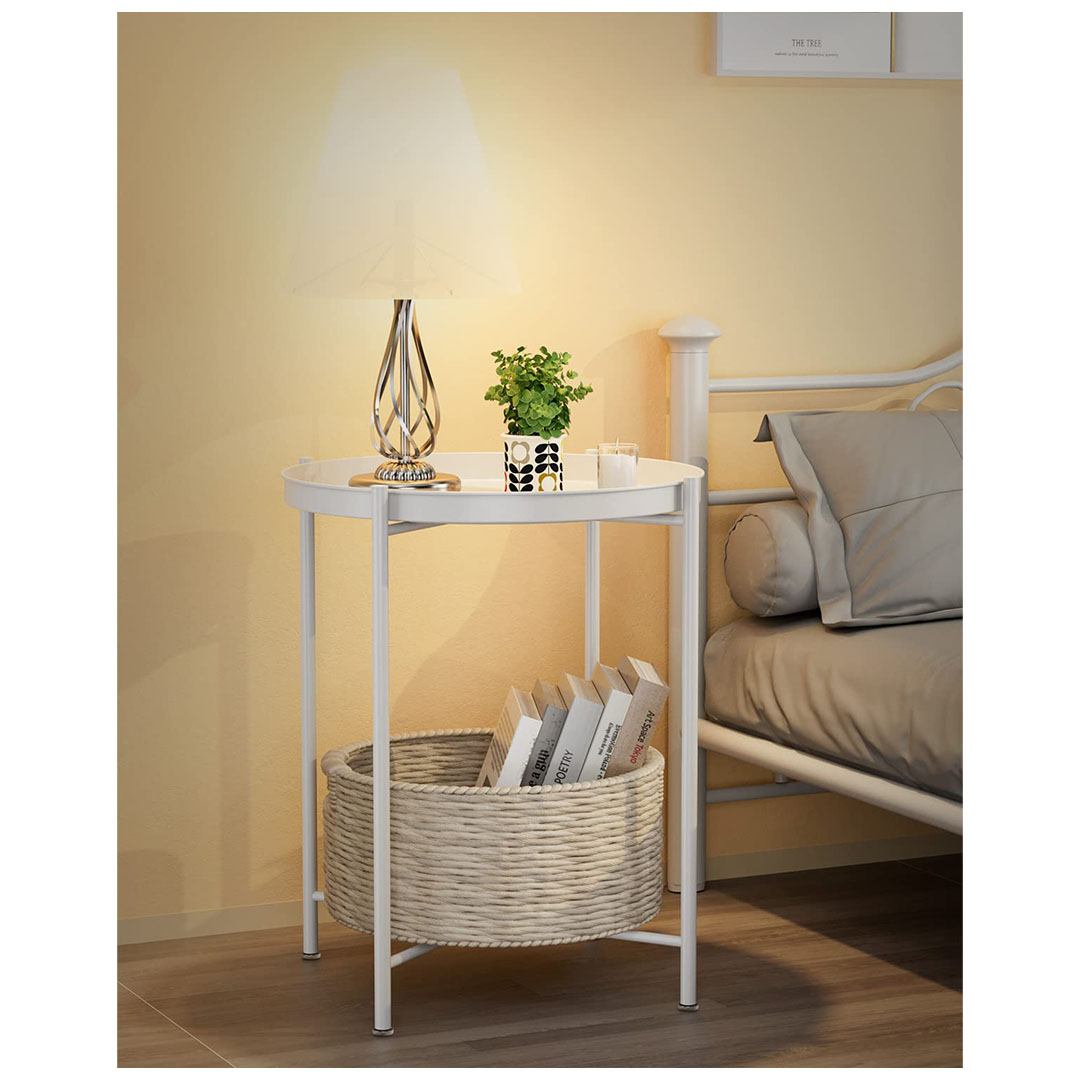 ترابيزة مودرن مع صينية قابلة للإزالة - أبيض