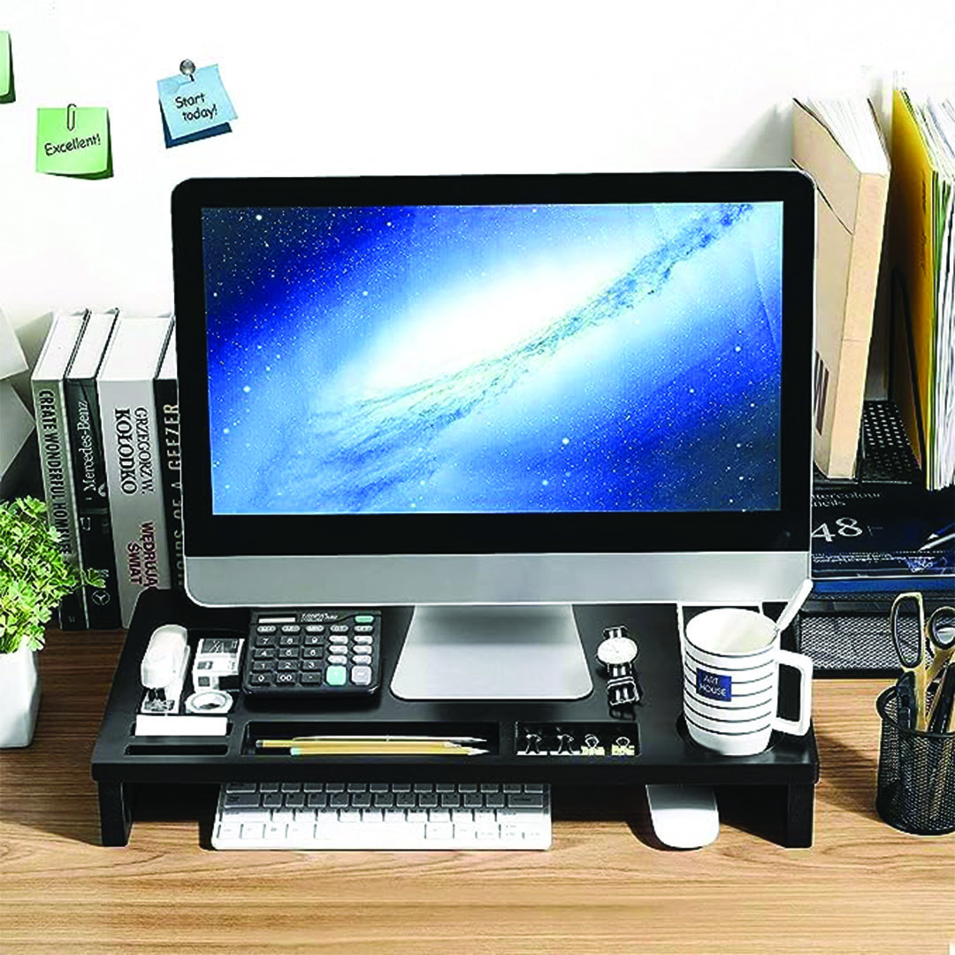 وحدة تخزين خشب لشاشة اللاب توب والتلفزيون - أسود