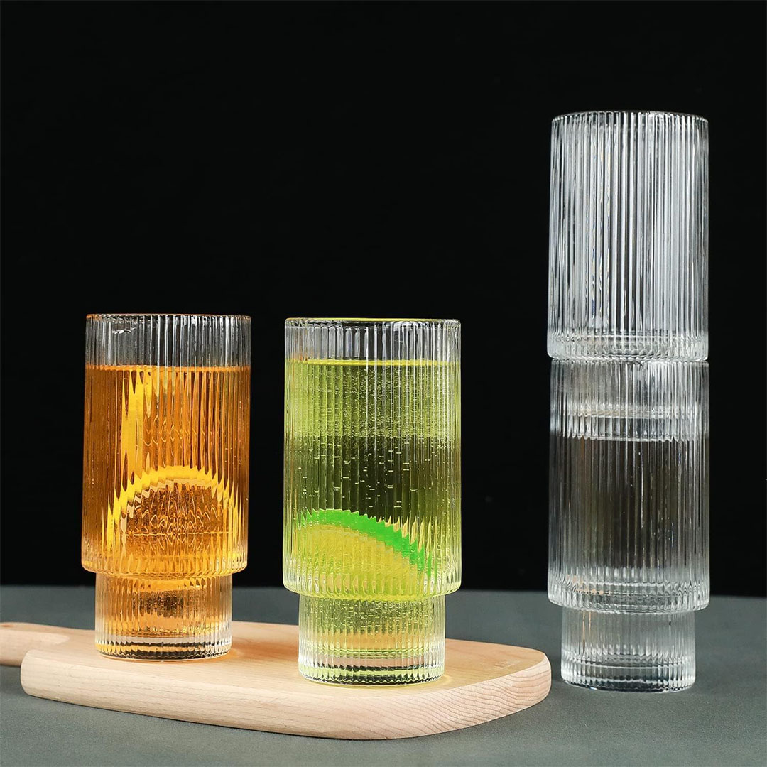 أكواب زجاج مضلعة - 6 قطع - 354 مل - شفاف