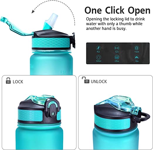 زجاجة مياه بمؤشر الوقت - 950 مللي - أزرق/موف