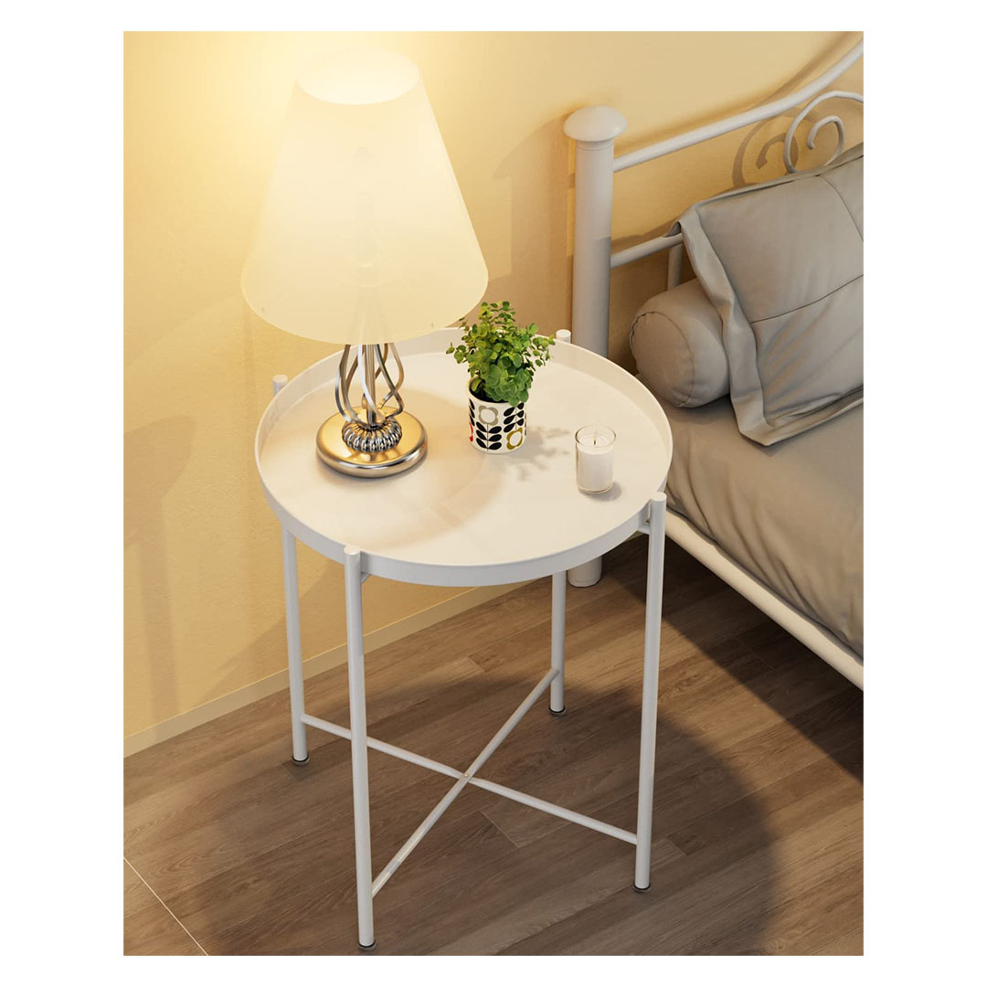 ترابيزة مودرن مع صينية قابلة للإزالة - أبيض