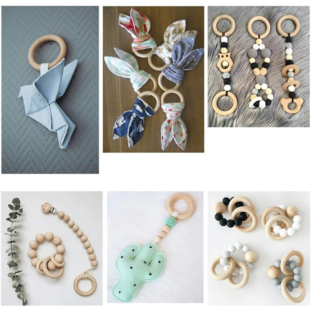 حلقات خشبية دائرية لصنع الديكورات - 80 مللي - 3 قطع - بيج