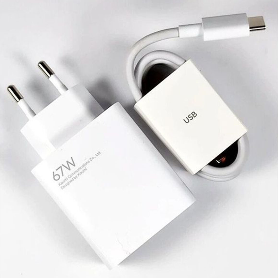 شاحن شاومي مع كابل - USB / Type-C سريع - 67 وات - أبيض